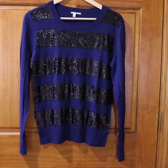 Halogen Blue Sequin Y2K Striped Long Sleeve Top LG - Picture 2 of 12